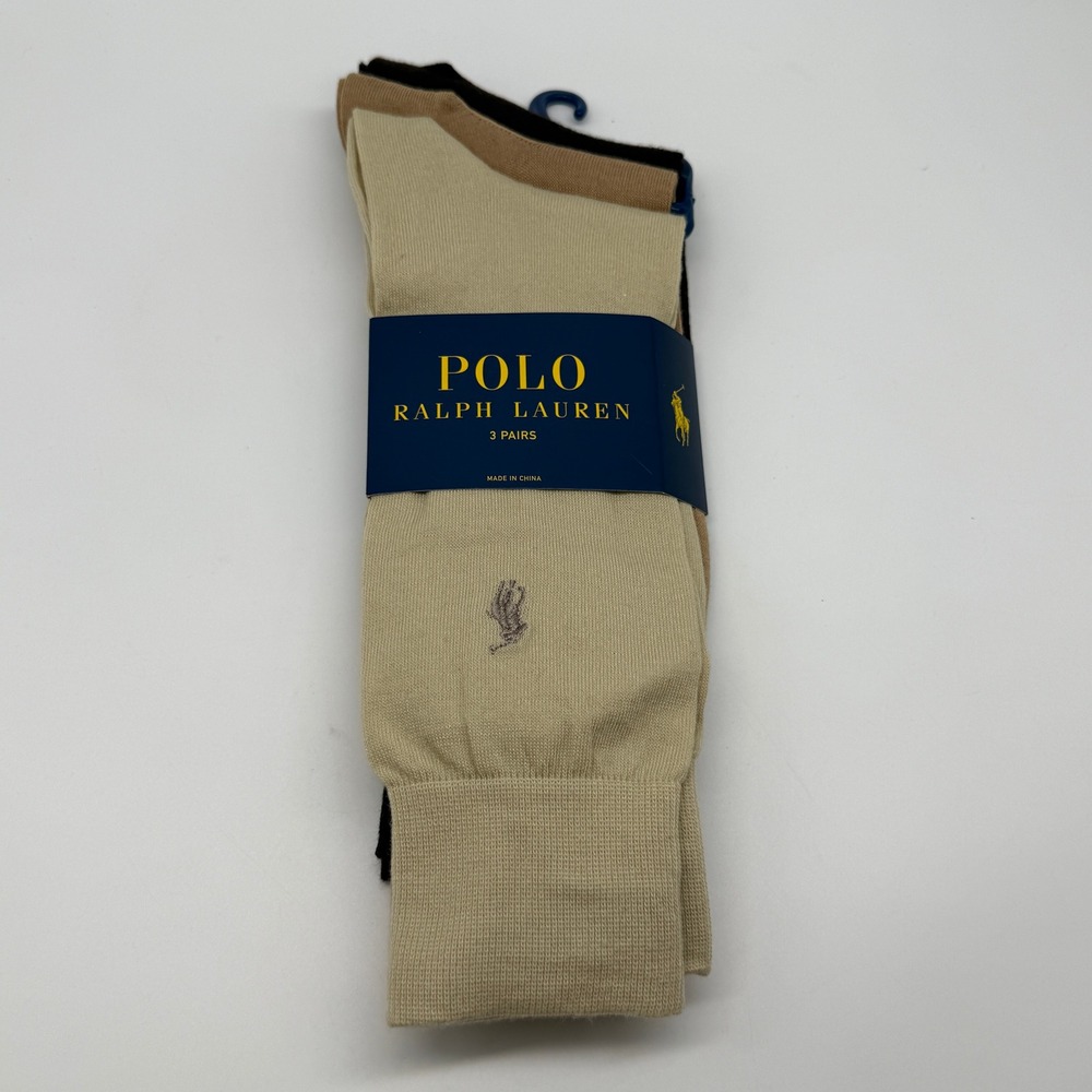 Polo Ralph Lauren Dress Socks Mens 10-13 Khaki Tan Brown 3-Pack 8129PKN NEW